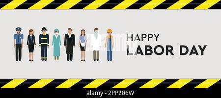 happy labor day 1 may worker different professional groups Stock Vector