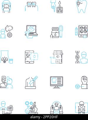 Primary care linear icons set. diagnosis, prevention, treatment, education, screening, referral, follow-up line vector and concept signs. management Stock Vector
