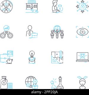 Integration linear icons set. Synergy, Unification, Blending, Incorporation, Fusion, Cohesion, Merging line vector and concept signs. Harmonization Stock Vector