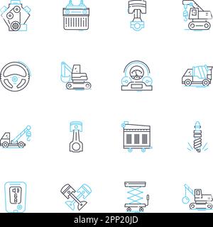 Car repairs linear icons set. Brakes, Transmission, Engine, Suspension ...