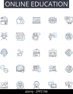 Online education line icons collection. Digital learning, E-Learning, Distance education, Remote instruction, Virtual schooling, Web-based training Stock Vector