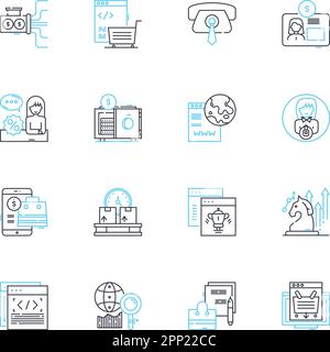 Digital bazaar linear icons set. E-commerce, Marketplace, Encryption, Cryptocurrency, Blockchain, Trading, Digitalization line vector and concept Stock Vector