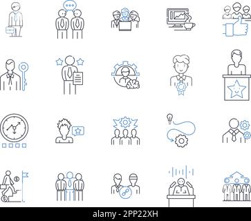 Initiative line icons collection. Proactivity, Drive, Ingenuity, Leadership, Innovation, Ambition, Resourcefulness vector and linear illustration Stock Vector
