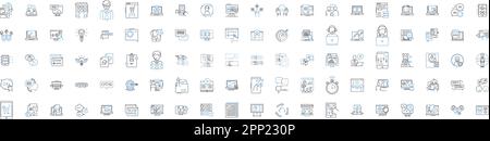 Online media line icons collection. Digital, Streaming, Social, Web, Advertisements, Blogging, Vlogging vector and linear illustration. Podcasting Stock Vector