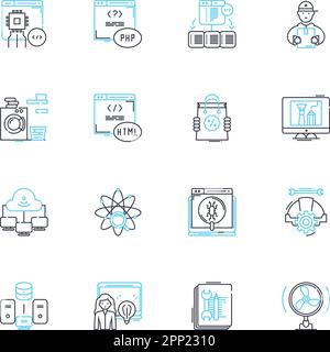 Contraption linear icons set. Machine, Rube Goldberg, Gadget, Device ...