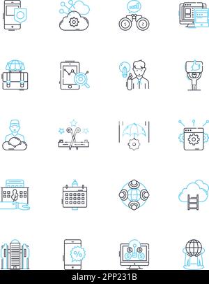 Social design linear icons set. Inclusion, Sustainability, Empowerment, Collaboration, Equality, Integration, Empathy line vector and concept signs Stock Vector