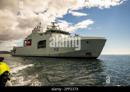 Royal Canadian Navy Arctic Patrol ship HMCS Margaret Brooke visiting Iqaluit on Baffin Island in Nunavut, Canada. Stock Photo