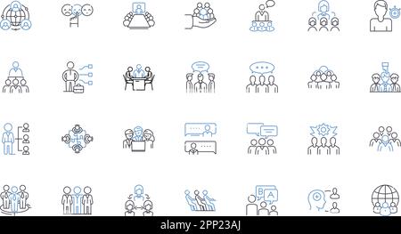 Collaborative work line icons collection. Synergy, Teamwork, Partnership, Cooperation, Trust, Communication, Unity vector and linear illustration Stock Vector