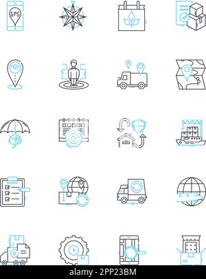 Navigation tool linear icons set. Compass, GPS, Map, Route, Direction, Wayfinding, Navigate line vector and concept signs. Bearing,Orientation Stock Vector