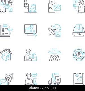 Social advertising linear icons set. Awareness, Engagement, Conversion, Reach, Targeting, Influence, Amplification line vector and concept signs Stock Vector
