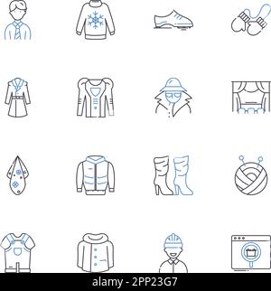 Shopping locale line icons collection. Mall, Store, Boutique, Market, Outlet, Shop, Plaza vector and linear illustration. Bazaar,Emporium,Mega-mall Stock Vector