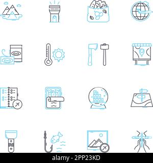 Virtual applications linear icons set. Simulation, Emulation, Digital, Online, Synthetic, Augmented, Immersive line vector and concept signs. Remote Stock Vector