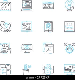 IT support linear icons set. Technical, Nerk, Cybersecurity, Troubleshooting, Software, Hardware, Connectivity line vector and concept signs. Helpdesk Stock Vector