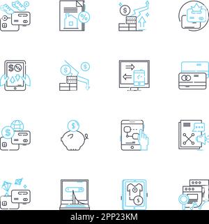 Portfolio resource linear icons set. Showcase, Presentation, Exhibit, Display, Compilation, Collection, Archive line vector and concept signs. Gallery Stock Vector