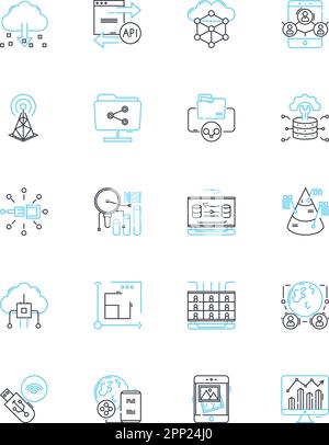 Data Mining linear icons set. Clustering, Association rules, Outliers, Classification, Regression, Decision trees, Support vector machines line vector Stock Vector