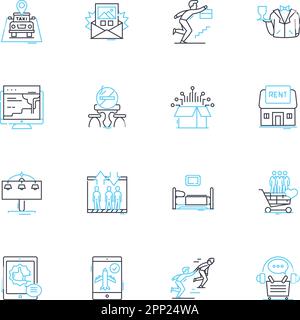 Patron service linear icons set. Assistance, Support, Helpdesk, Courtesy, Care, Hospitality, Response line vector and concept signs. Attentiveness Stock Vector