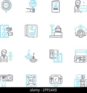 Revenue and earnings linear icons set. Growth, Income, Profit, Sales, Turnover, Revenue, Net line vector and concept signs. Bottom-line,Upturn,Gain Stock Vector