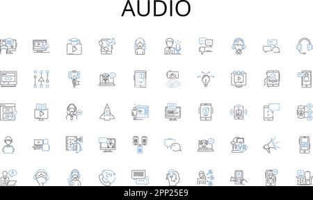 Audio line icons collection. Mobile, Wireless, Nerk, Signal, Device, Ph, Coverage vector and linear illustration. Data,Antenna,LTE outline signs set Stock Vector