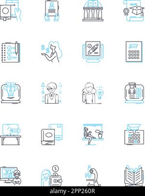 Digital Workshop linear icons set. Innovation, Collaboration, Creativity, Technology, Design, Hands-on, Learning line vector and concept signs Stock Vector