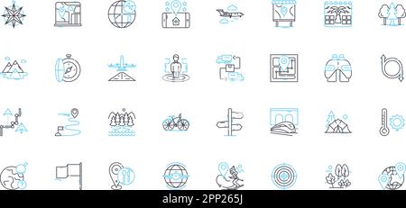 Global Navigation Satellite System (GNSS) linear icons set. Navigation, GPS, Satellites, Positioning, Tracking, Geo-location, Wayfinding line vector Stock Vector