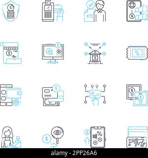 Product branding linear icons set. Identity, Recognition, Consistency, Association, Authenticity, Perception, Trust line vector and concept signs Stock Vector