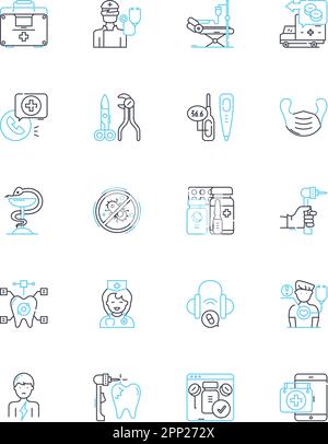 Public medicine linear icons set. Vaccinations, Prevention, Screening, Epidemiology, Outbreaks, Pandemics, Health disparities line vector and concept Stock Vector