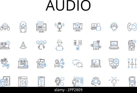 Audio line icons collection. Sound, Music, Melody, Noise, Rhythm, Tune, Sonar vector and linear illustration. Acoustic,Sonic,Clang outline signs set Stock Vector