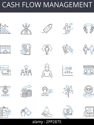 Cash flow management line icons collection. Revenue forecasting, Profit optimization, Expense budgeting, Financial planning, Asset evaluation Stock Vector