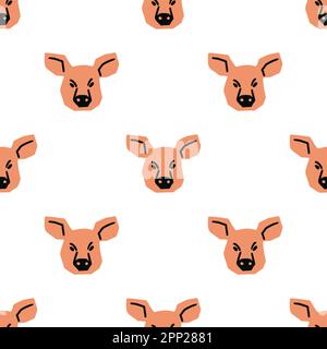 Seamless pattern with pig head illustration in minimalist cutting style on white background Stock Vector