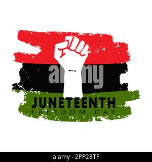 Juneteenth freedom day. Textured Clenched fist, raised black hand on Black History Month Flag. Symbol of National African American Independence Day. H Stock Vector