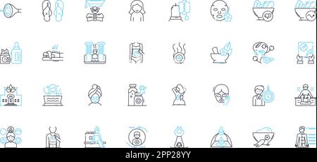 Complementary medicine linear icons set. Acupuncture, Aromatherapy, Homeopathy, Naturopathy, Meditation, Yoga, Reiki line vector and concept signs Stock Vector