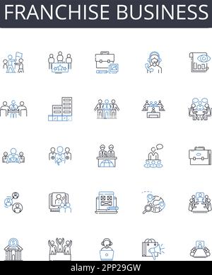 Franchise business line icons collection. Business model, Business opportunity, Chain operation, Company system, Corporate framework, Dealership nerk Stock Vector