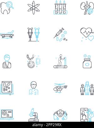 Medical Innovation linear icons set. Breakthroughs, Advancements, Discoveries, Technology, Progress, Enhancement, Revolution line vector and concept Stock Vector