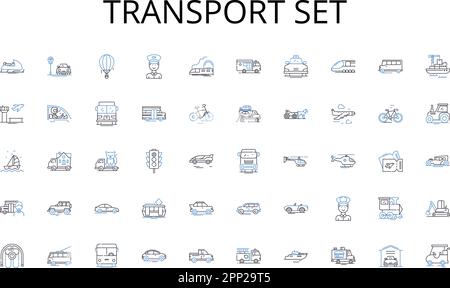 Transport set line icons collection. Creativity, Marketing, Branding, Strategy, Design, Promotion, Media vector and linear illustration. Campaigns Stock Vector