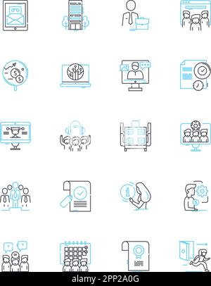 Social group linear icons set. Community, Nerk, Tribe, Squad, Gang, Clan, Circle line vector and concept signs. Clique,Posse,Crew outline Stock Vector