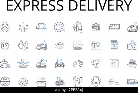 Express delivery line icons collection. Rapid shipment, Swift delivery, Brief dispatch, Quick transport, Fast courier, Immediate transit, Expedited Stock Vector
