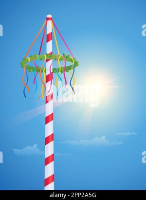 colorful maypole ribbons in blue sky holiday design Stock Vector Image ...