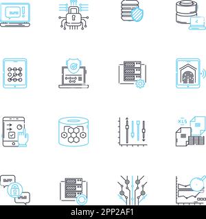 Malware detection linear icons set. Virus, Trojan, Spyware, Malware, Ransomware, Adware, Botnet line vector and concept signs. Worm,Rootkit,Keylogger Stock Vector