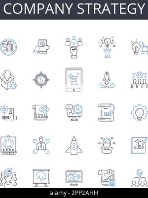 Company strategy line icons collection. Marketing plan, Business model, Sales approach, Product design, Brand identity, Market research, Competitive Stock Vector