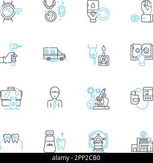 Internal medicine linear icons set. Diagnosis, Treatment, Expertise, Consultation, Immunizations, Specialist, Prevention line vector and concept signs Stock Vector