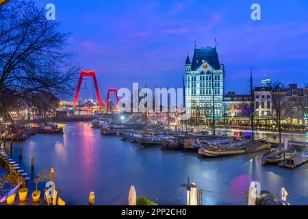 Rotterdam, Netherlands from Oude Haven Old Port at Twilight. Stock Photo