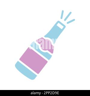 Champagne bottle isolated glyph icon. Vector illustration, romance elements. Sticker, patch, badge, card for marriage, valentine Stock Vector