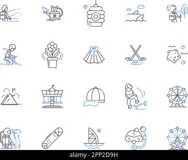 Tourist season and fitness line icons collection. Exploration, Sightseeing, Adventure, Hiking, Trekking, Biking, Running vector and linear Stock Vector