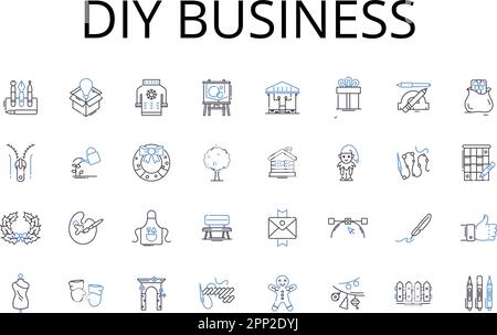 Diy business line icons collection. Handmade venture, Homemade enterprise, Bespoke business, Crafty company, Artisan endeavor, Artistic organization Stock Vector