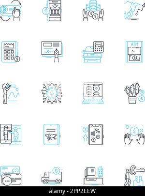 Electronic payments linear icons set. Cryptocurrency, Wallet, Online, Secure, Digital, Mobile, Instant line vector and concept signs. Remittance Stock Vector
