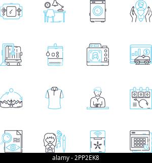 Copier linear icons set. Photocopy , Print , Scanner , Duplex , Automatic , Black , White line vector and concept signs. Tr ,LCD ,Paper outline Stock Vector
