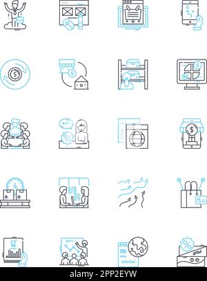 Marketing firm linear icons set. Branding, Advertising, Promotions, Strategy, Analytics, Digital, SEO line vector and concept signs. Social,Content Stock Vector