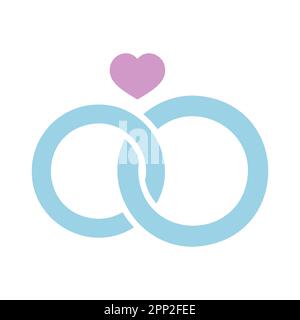 Wedding rings with a heart isolated glyph icon. Vector illustration, romance elements. Sticker, patch, badge, card for marriage, valentine Stock Vector