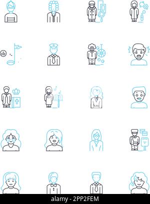 Individual persona linear icons set. Self, Identity, Ego, Personality, Character, Traits, Self-concept line vector and concept signs. Self-esteem Stock Vector