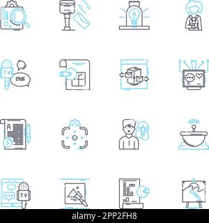 Festivals and fairs linear icons set. Celebration, Funfair, Music, Joy, Food, Community, Tradition line vector and concept signs. Culture,Art,Dance Stock Vector